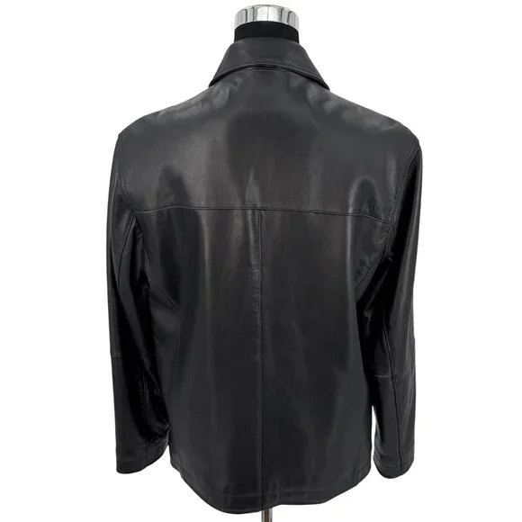 VTG Perry Ellis Portfolio Mens Black Lambskin Leather Jacket | 90s Quiet Luxury - Picture 8 of 16